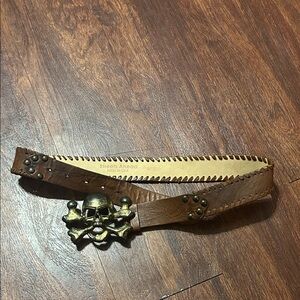 Streets Ahead Brown Leather Belt with Skull Accent